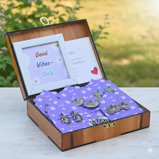 Combo of 10 Silver Oxidised Earring & Mini Photo Frame With Free Wood Box